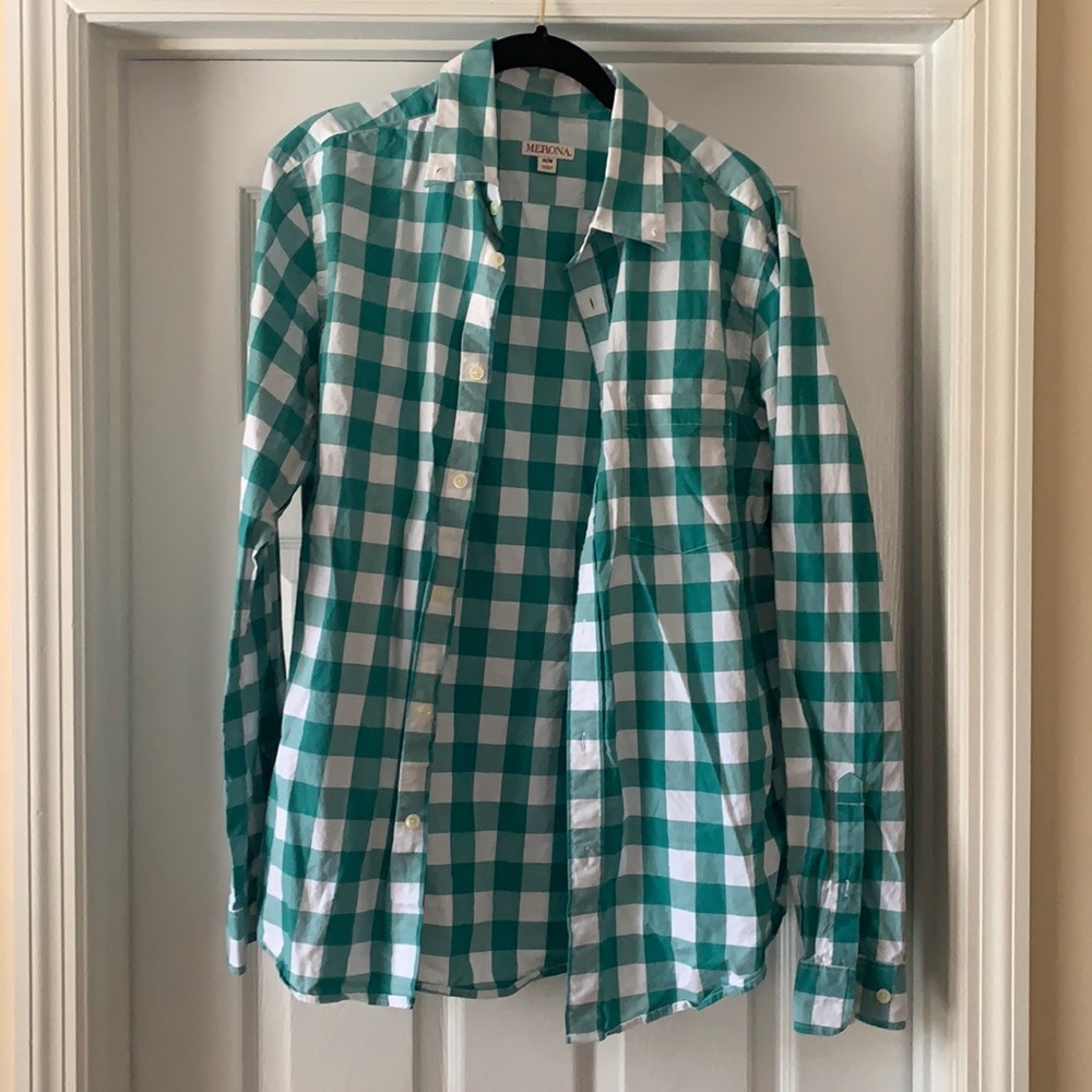 Green plaid casual or dress shirt- button down